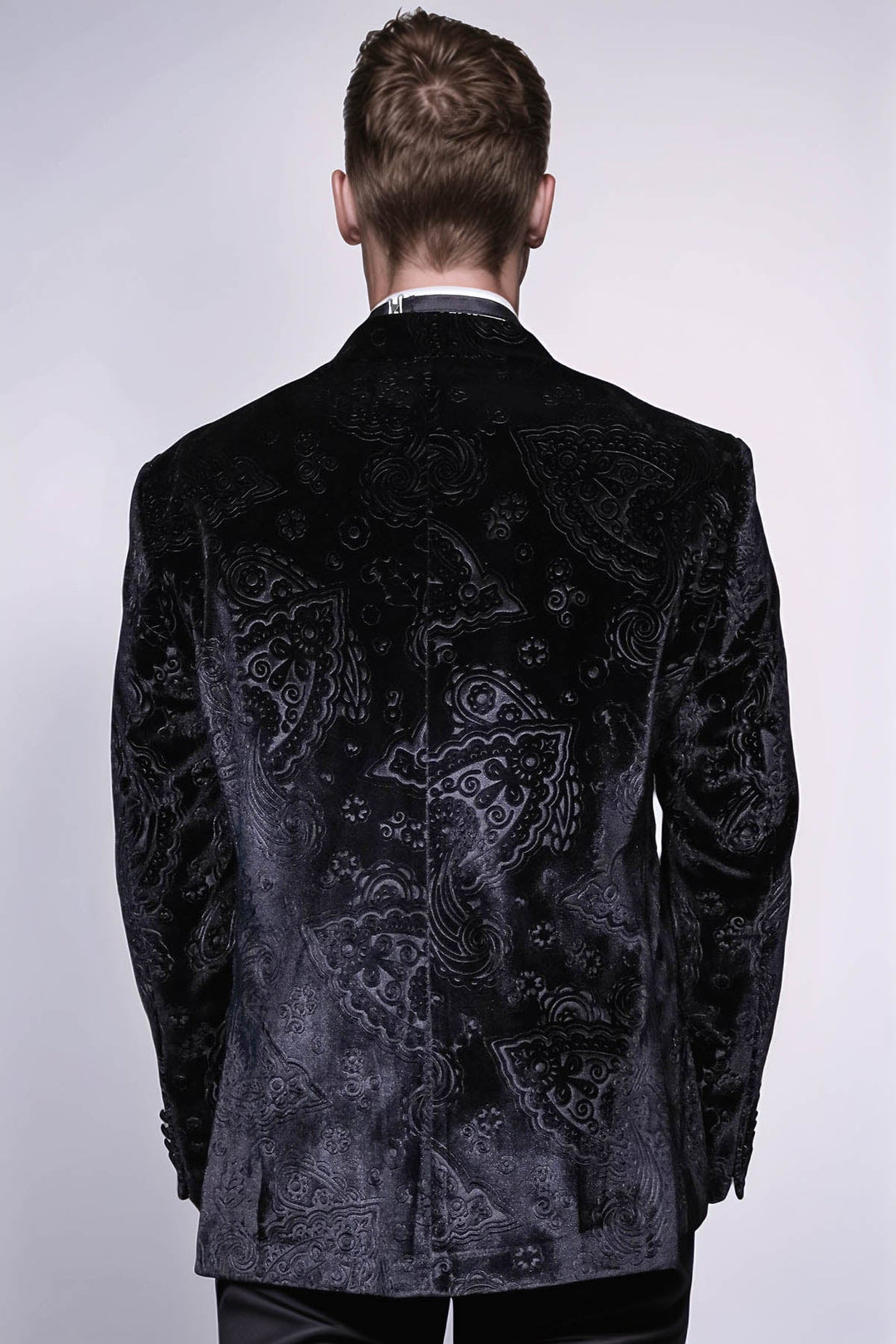 WSS Floral Patterned Velvet Black Men Wedding Tuxedo Blazer  - Antioch