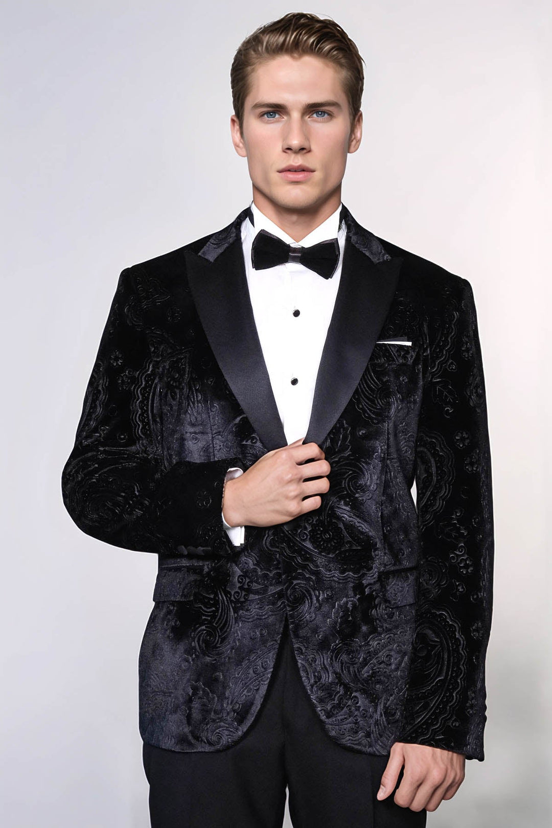 WSS Floral Patterned Velvet Black Men Wedding Tuxedo Blazer  - Antioch