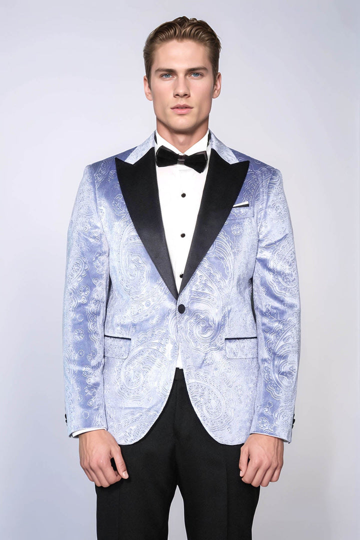 WSS Floral Patterned Velvet Blue Men Wedding Grooms Blazer  - Zhytomyr