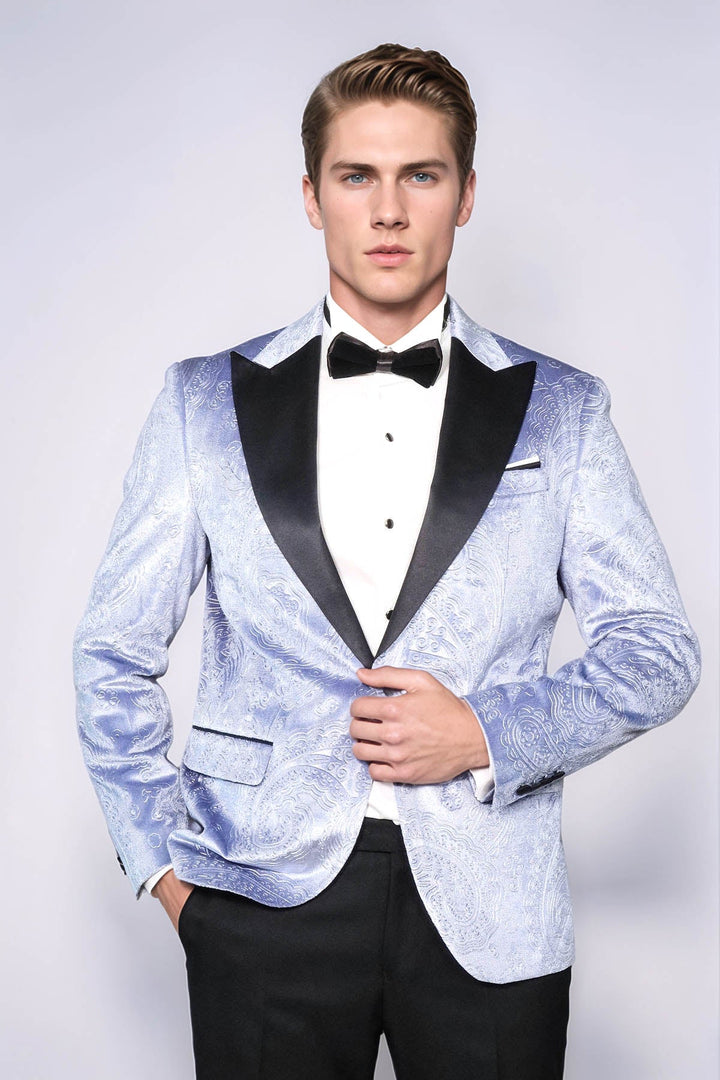 WSS Floral Patterned Velvet Blue Men Wedding Grooms Blazer  - Zhytomyr