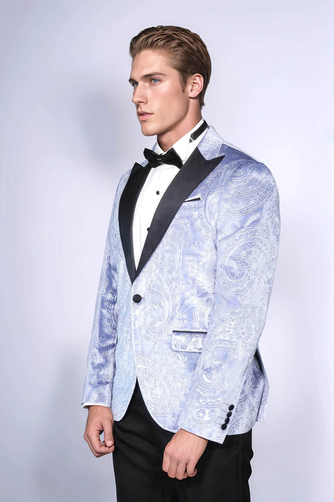WSS Floral Patterned Velvet Blue Men Wedding Grooms Blazer  - Zhytomyr