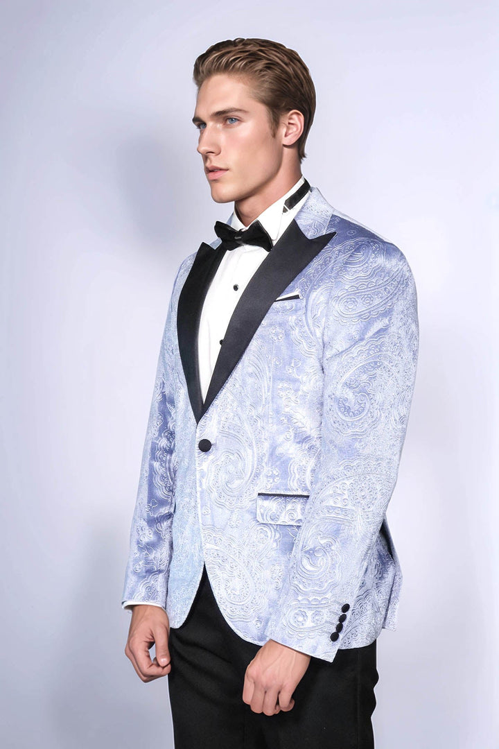 WSS Floral Patterned Velvet Blue Men Wedding Grooms Blazer  - Zhytomyr