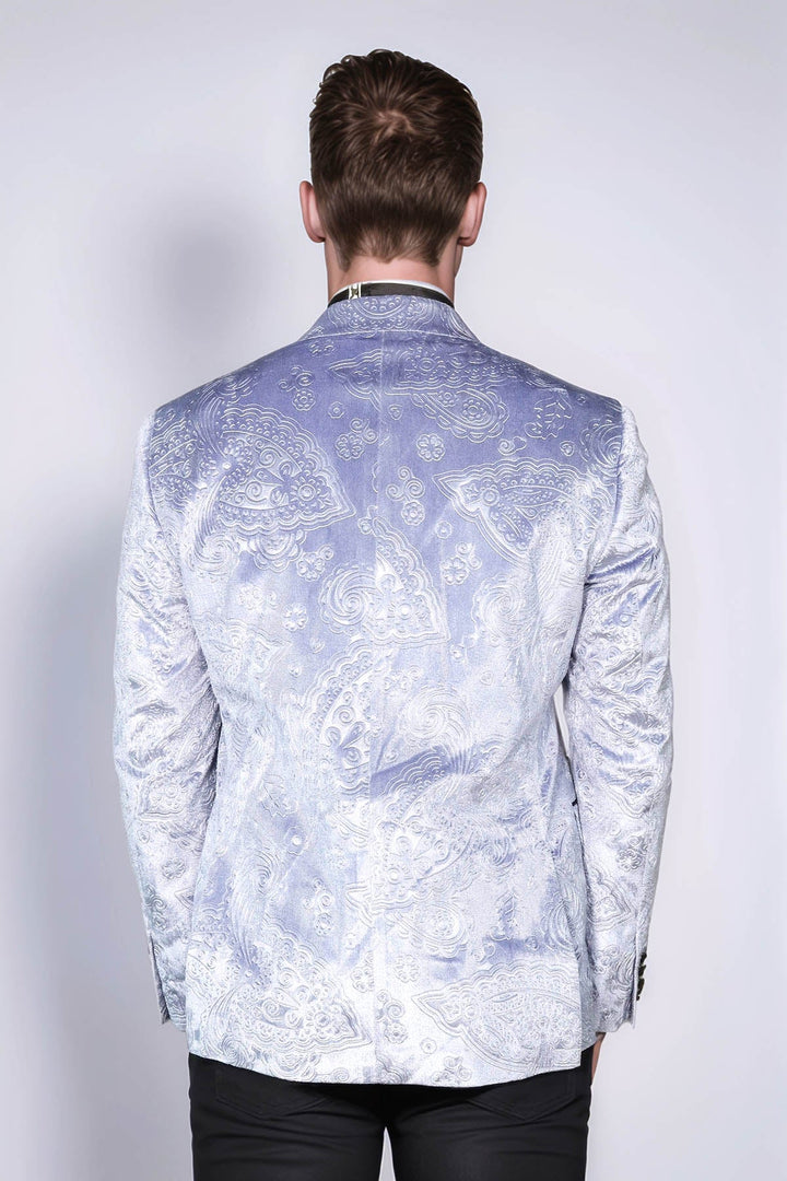 WSS Floral Patterned Velvet Blue Men Wedding Grooms Blazer  - Zhytomyr
