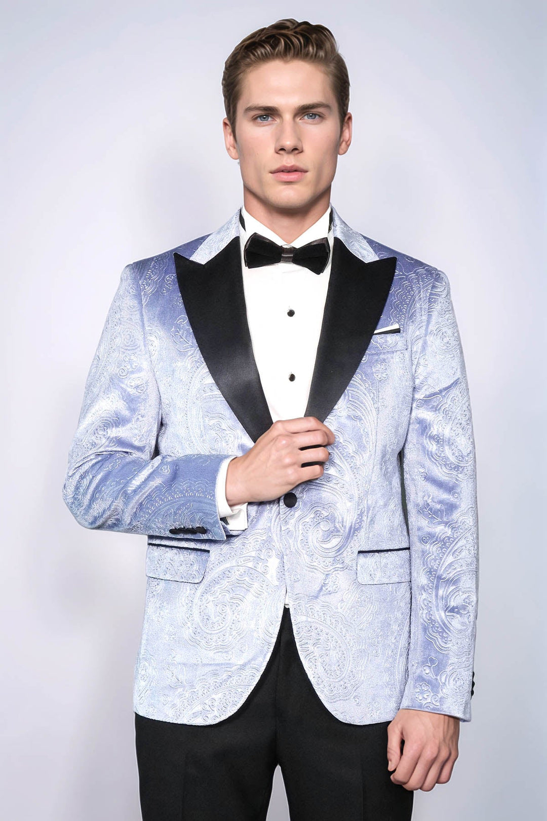 WSS Floral Patterned Velvet Blue Men Wedding Grooms Blazer  - Zhytomyr