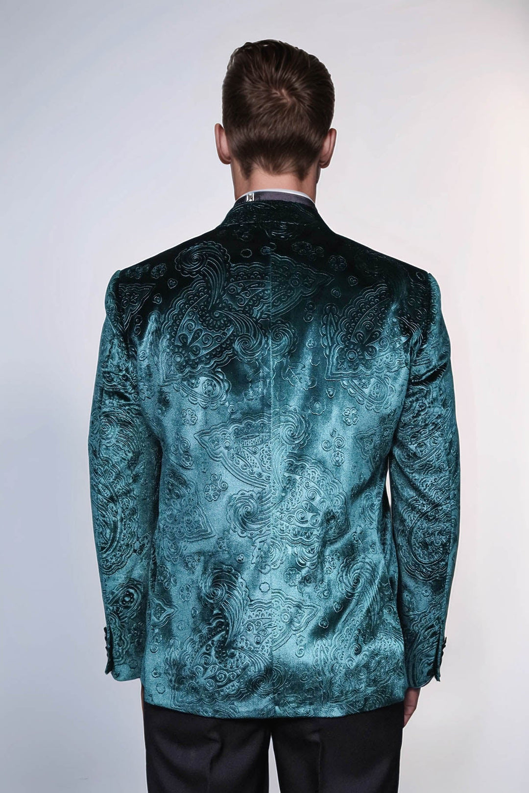 WSS Floral Patterned Velvet Green Men Evening Jacket  - Corvallis