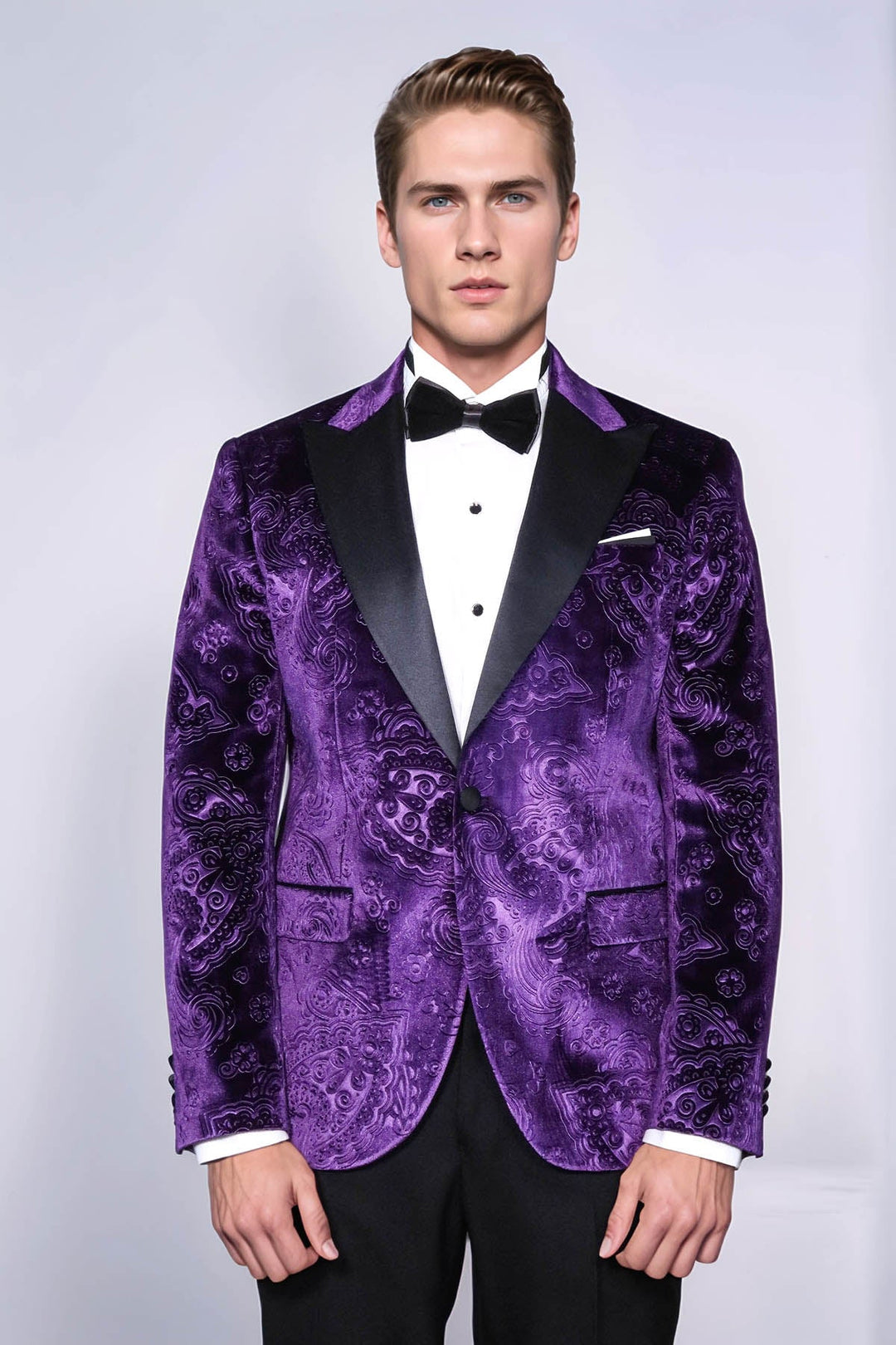 WSS Floral Patterned Purple Velvet Men Tuxedo  Jacket  - Darlington
