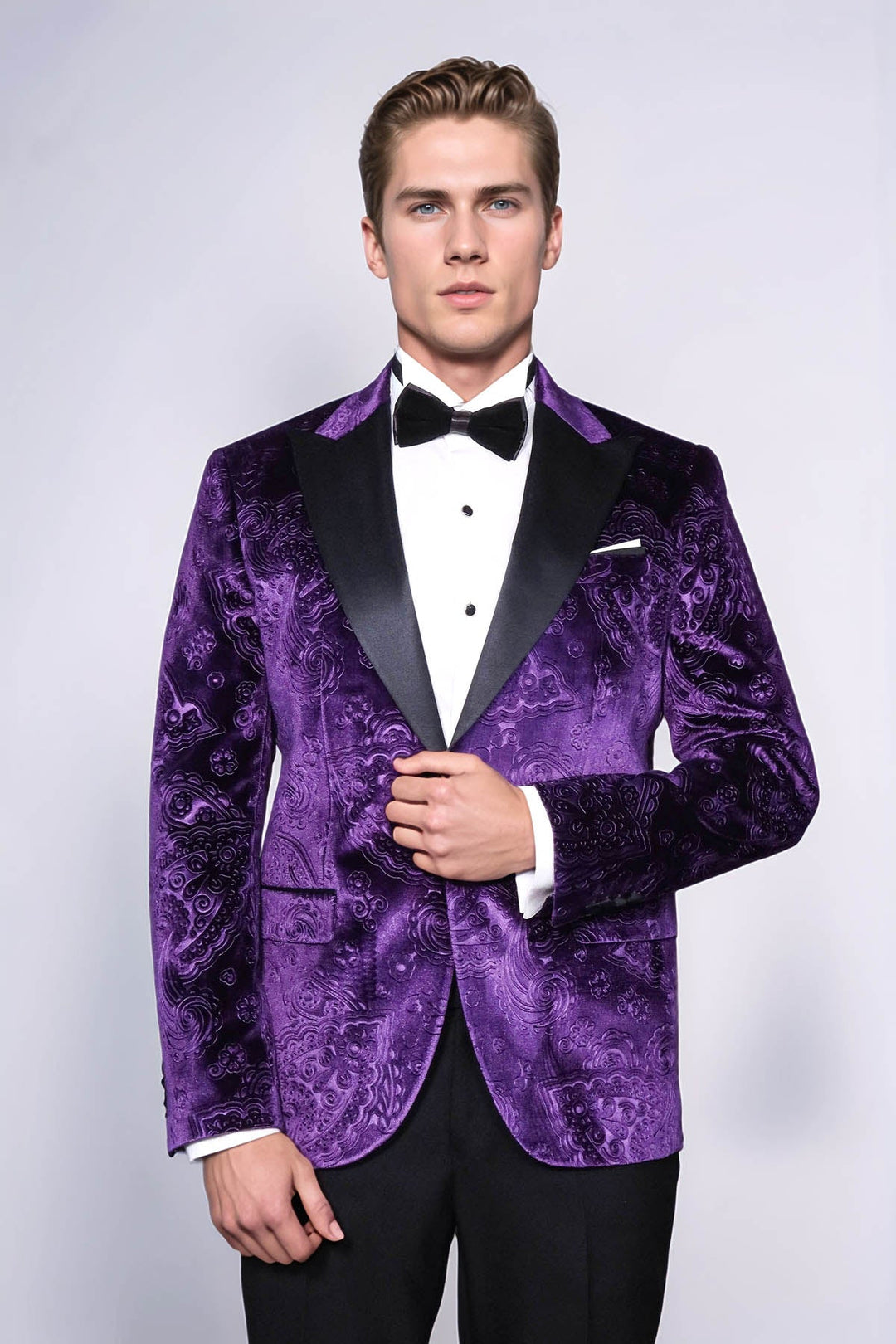 WSS Floral Patterned Purple Velvet Men Tuxedo  Jacket  - Darlington