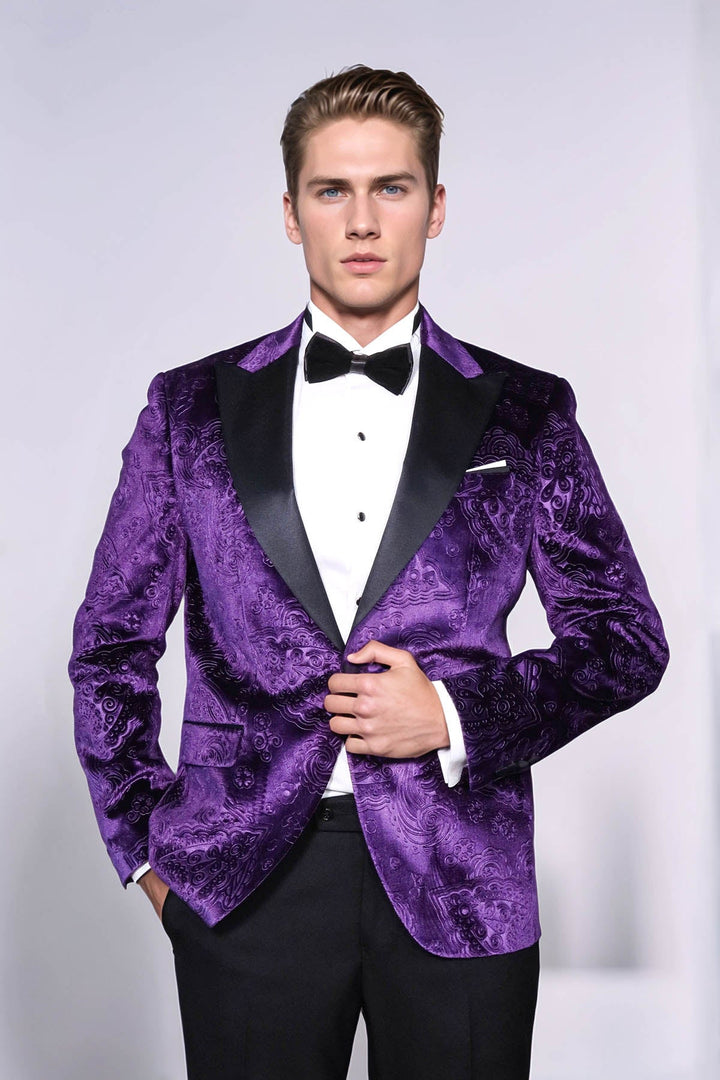 WSS Floral Patterned Purple Velvet Men Tuxedo  Jacket  - Darlington
