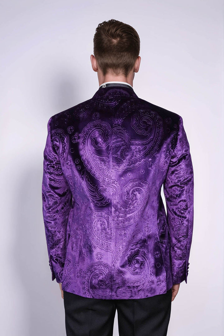 WSS Floral Patterned Purple Velvet Men Tuxedo  Jacket  - Darlington