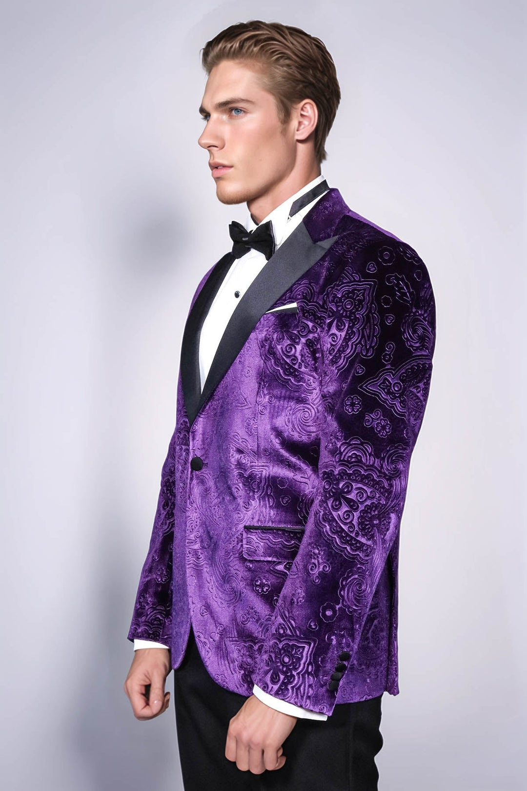 WSS Floral Patterned Purple Velvet Men Tuxedo  Jacket  - Darlington