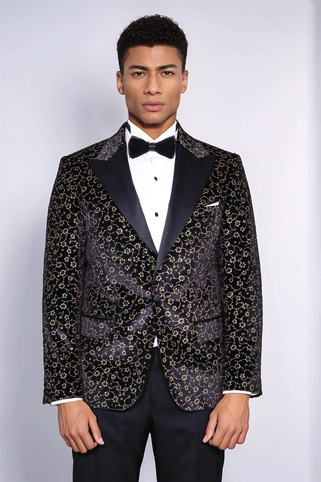 WSS Tiny Flower Pattern Black Men Tuxedo Blazer  - Miramar