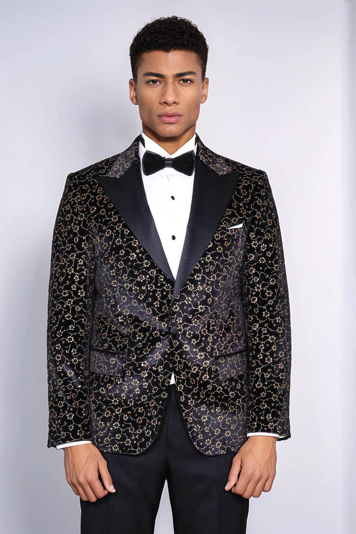 WSS Tiny Flower Pattern Black Men Tuxedo Blazer  - Miramar