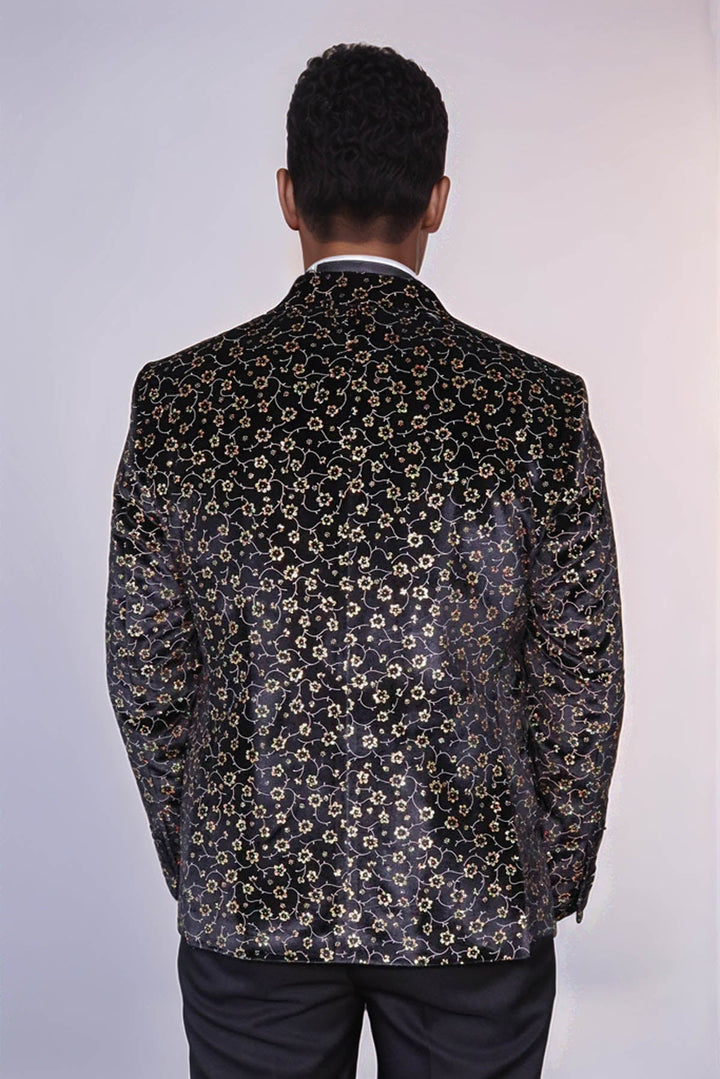 WSS Tiny Flower Pattern Black Men Tuxedo Blazer  - Miramar