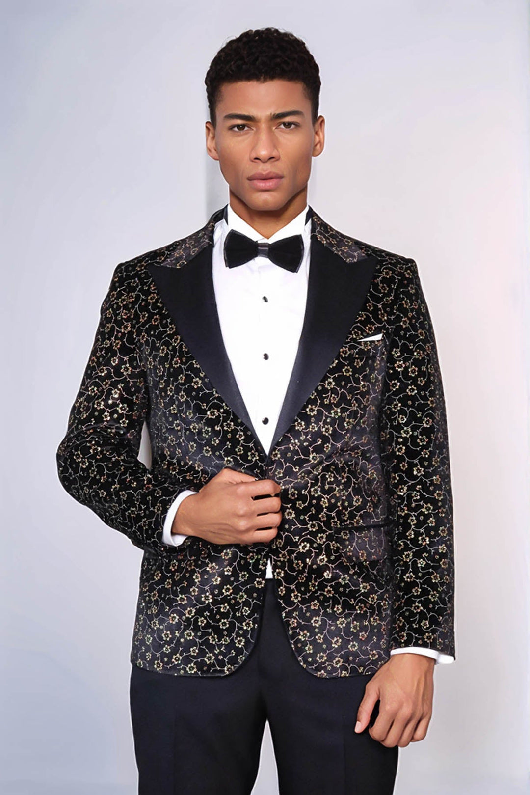 WSS Tiny Flower Pattern Black Men Tuxedo Blazer  - Miramar