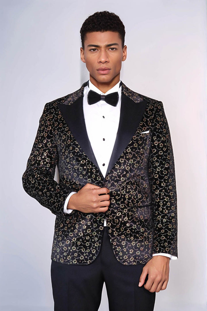 WSS Tiny Flower Pattern Black Men Tuxedo Blazer  - Miramar