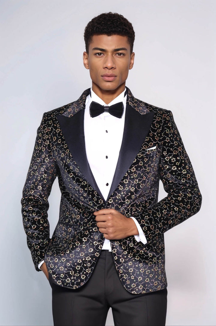 WSS Tiny Flower Pattern Black Men Tuxedo Blazer  - Miramar