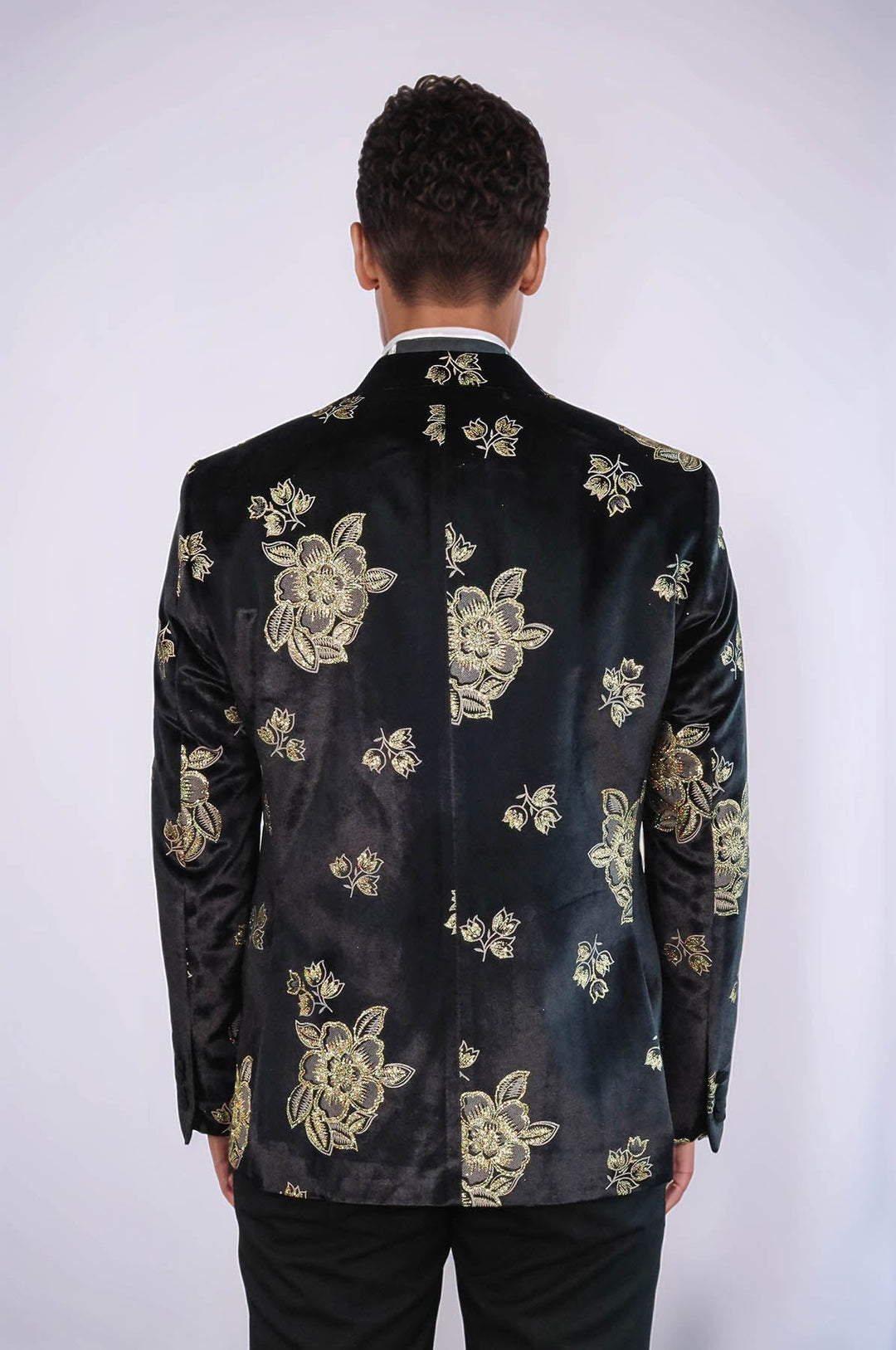 WSS Gold Floral Patterned Shiny Black Men Party Tuxedo  Blazer  - Boston