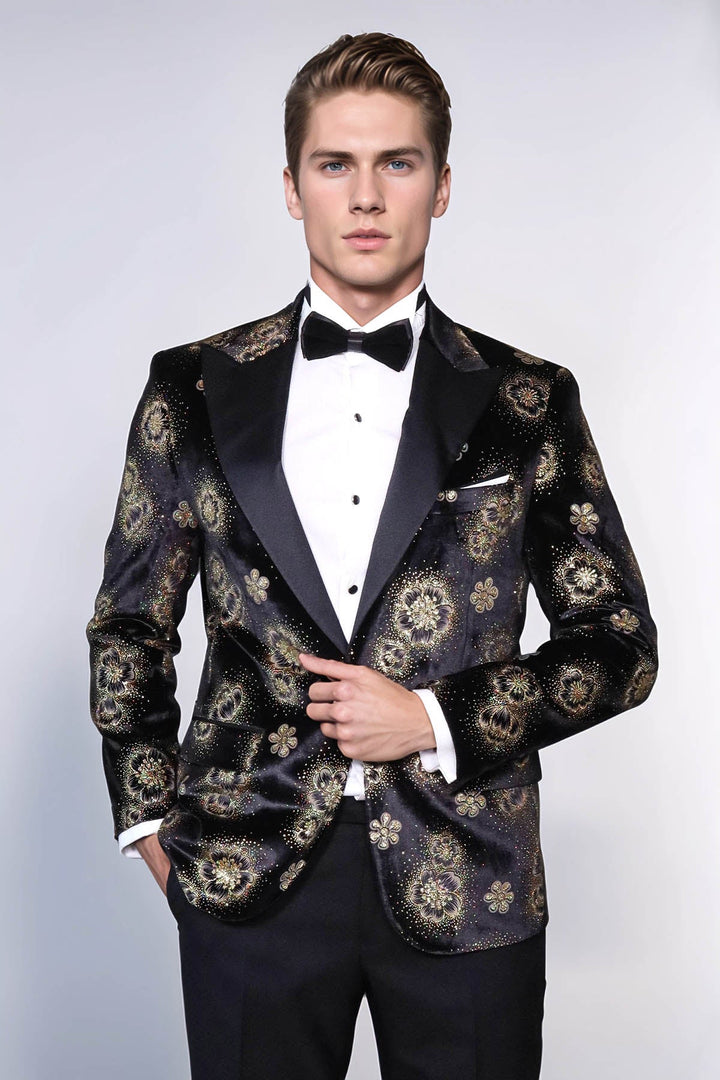 WSS Black Patterned Over Black Men Prom Blazer  - Valongo
