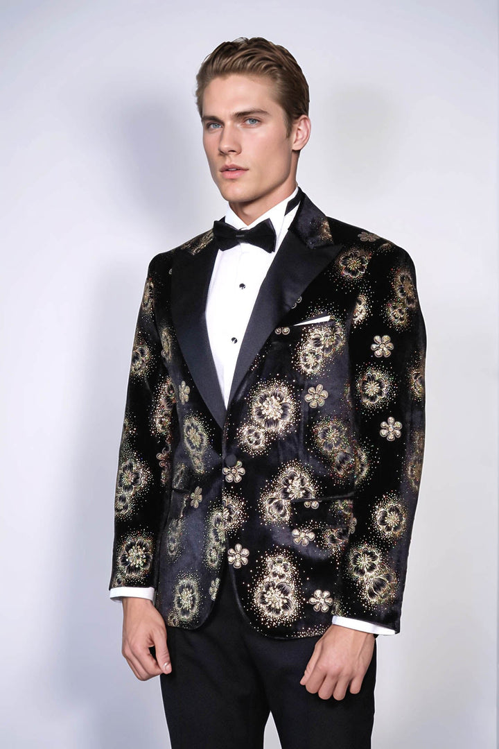 WSS Black Patterned Over Black Men Prom Blazer  - Valongo