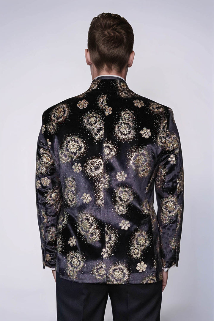 WSS Black Patterned Over Black Men Prom Blazer  - Valongo