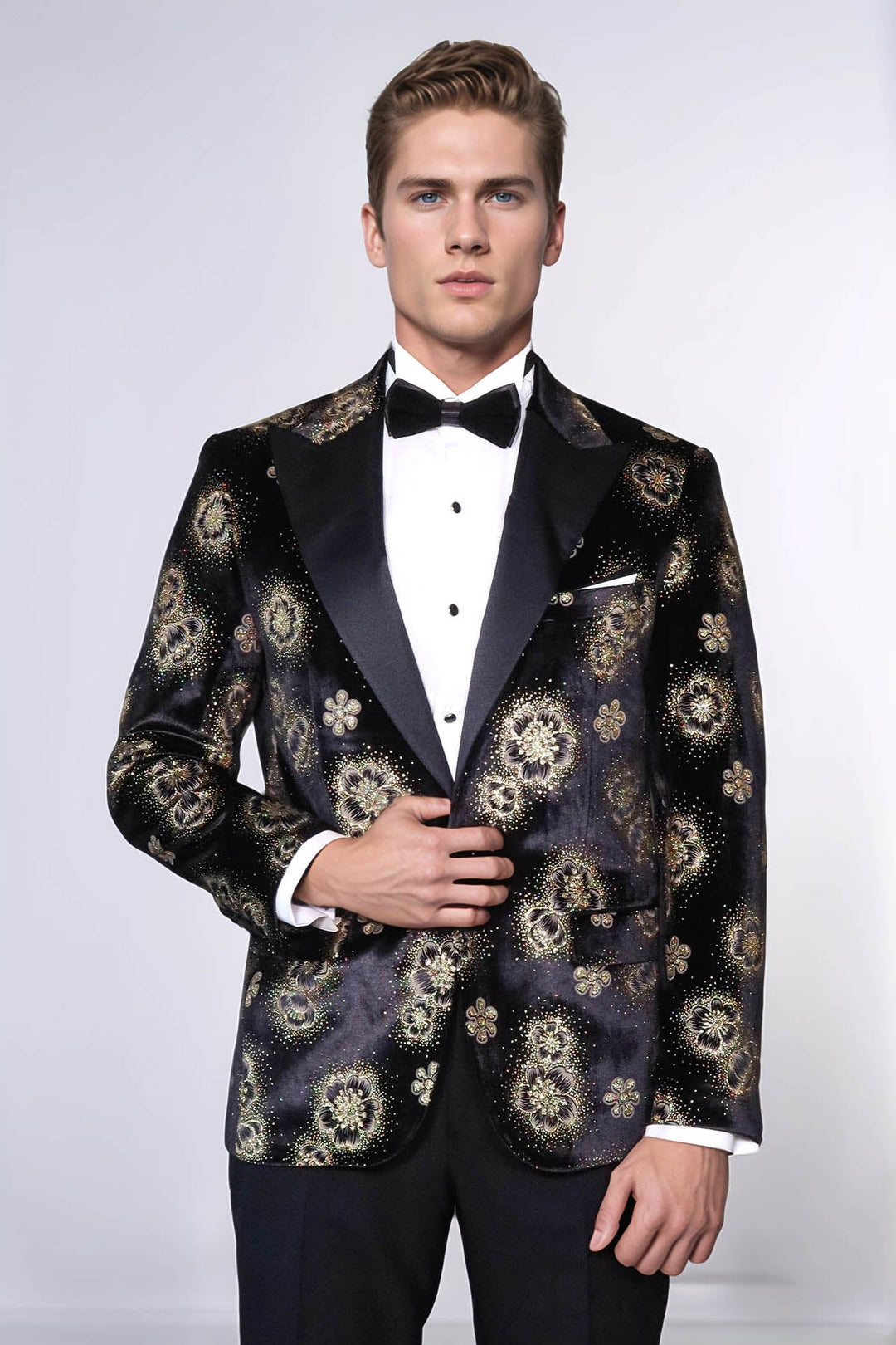 WSS Black Patterned Over Black Men Prom Blazer  - Valongo