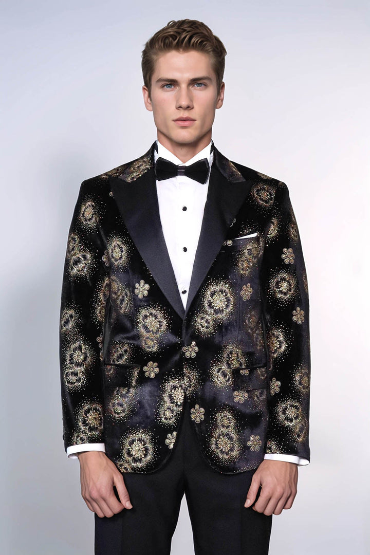 WSS Black Patterned Over Black Men Prom Blazer  - Valongo