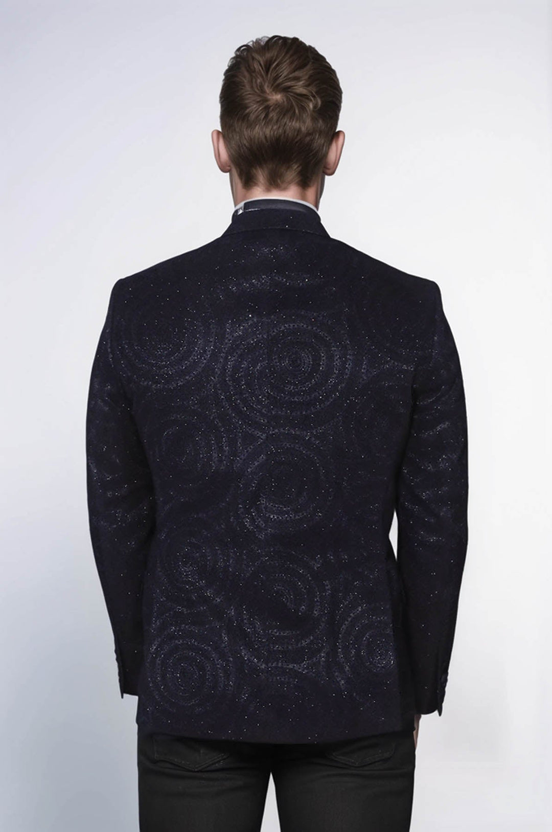 WSS Hypnose Patterned Peak Lapel Slim Fit Black Men Tuxedo  Blazer  - Bonn