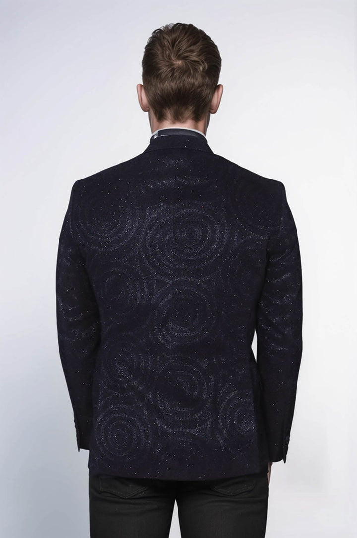 WSS Hypnose Patterned Peak Lapel Slim Fit Black Men Tuxedo  Blazer  - Bonn