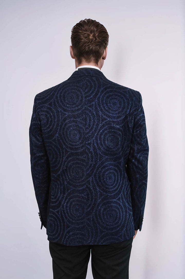 WSS Hypnose Pattern Peak Lapel Slim Fit Navy Blue Men Tuxedo  Blazer  - Ixtlahuacán de los Membrillos