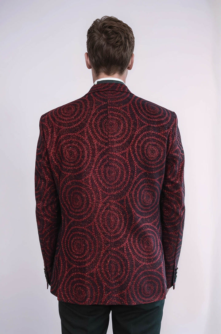 WSS Hypnose Pattern Peak Lapel Slim Fit Burgundy Men Tuxedo  Blazer  - Utrera