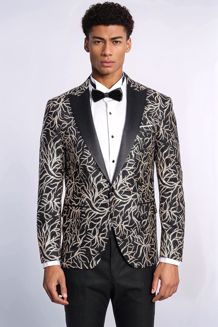 WSS Sparkling Ivy Patterned Slim Fit Black Men Dinner Jacket  - Charleston