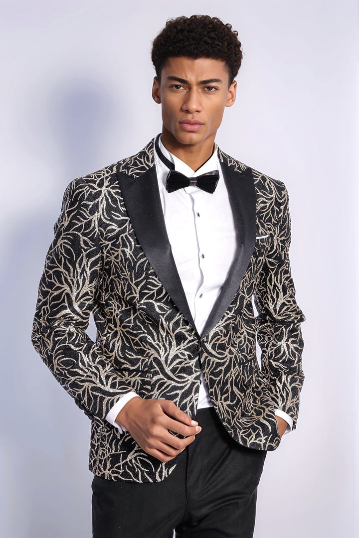 WSS Sparkling Ivy Patterned Slim Fit Black Men Dinner Jacket  - Charleston