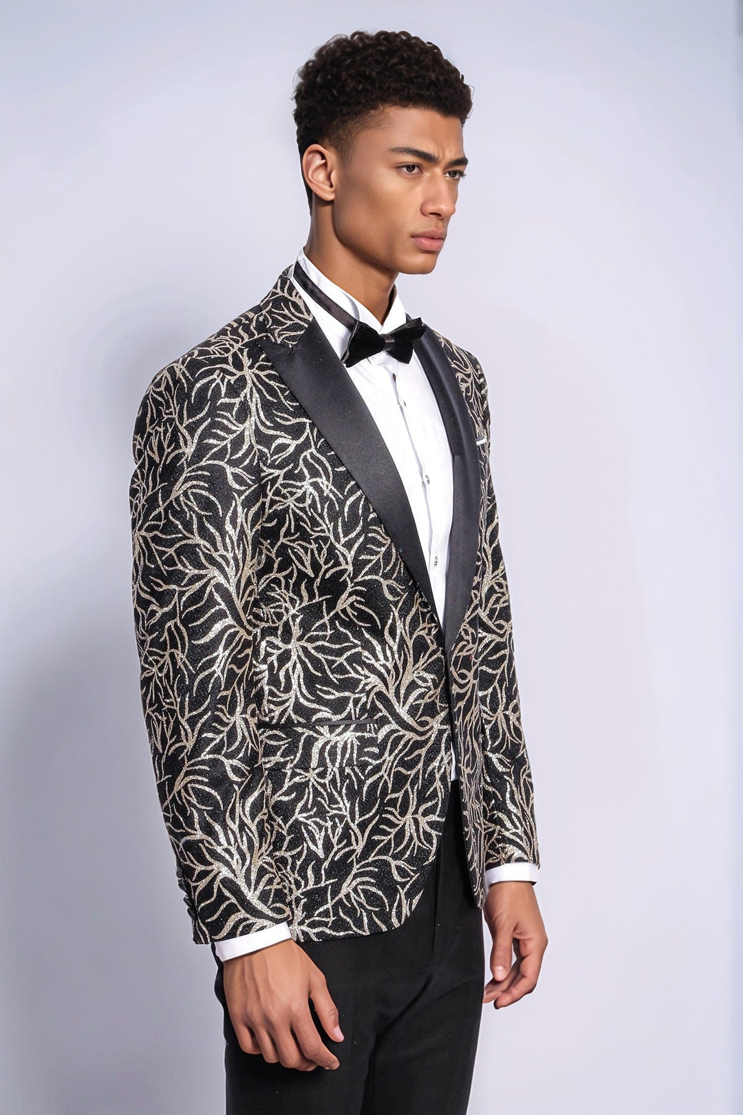 WSS Sparkling Ivy Patterned Slim Fit Black Men Dinner Jacket  - Charleston