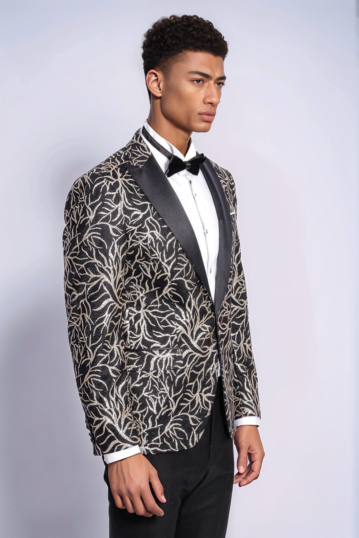 WSS Sparkling Ivy Patterned Slim Fit Black Men Dinner Jacket  - Charleston