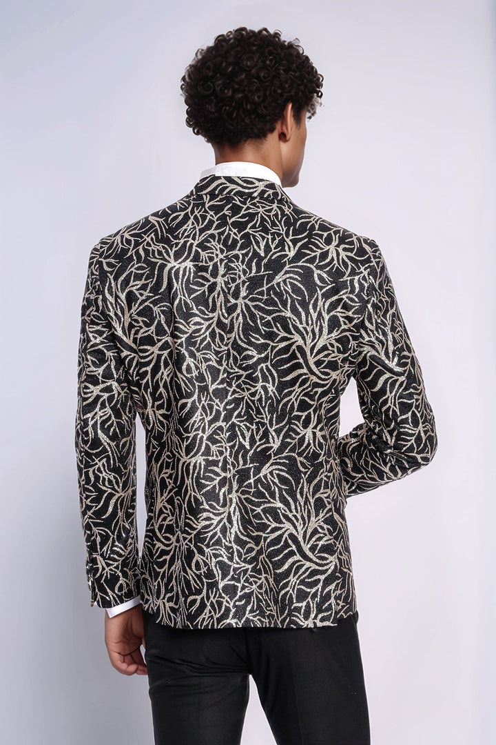WSS Sparkling Ivy Patterned Slim Fit Black Men Dinner Jacket  - Charleston