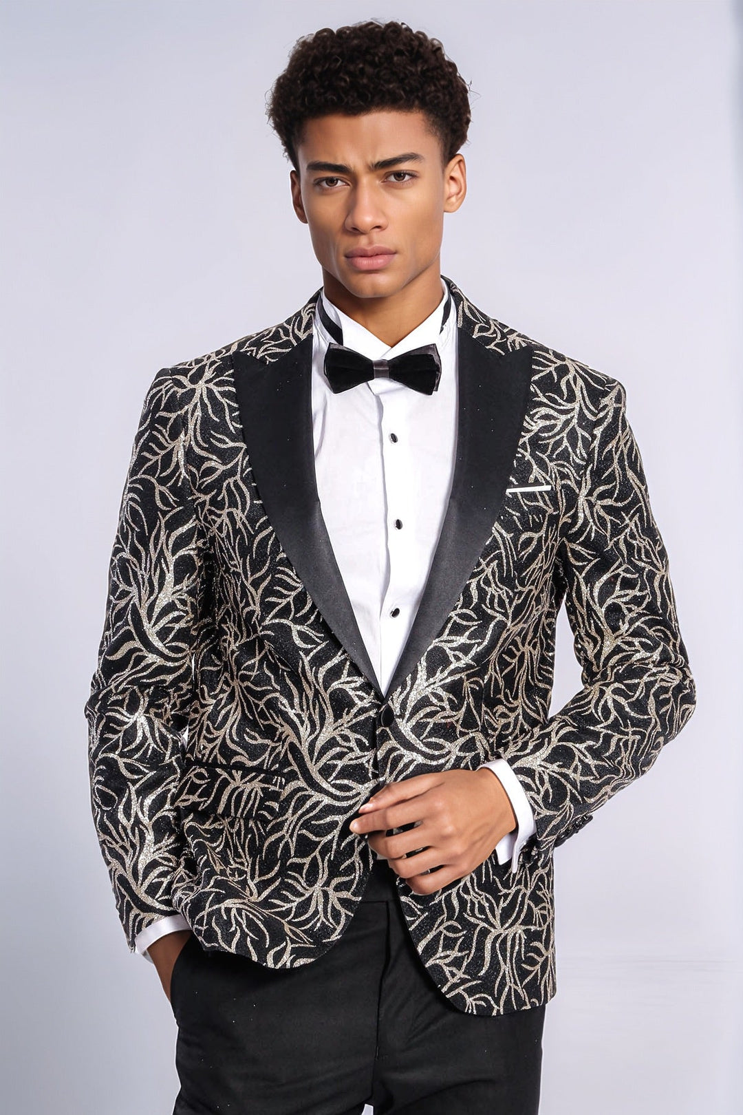 WSS Sparkling Ivy Patterned Slim Fit Black Men Dinner Jacket  - Charleston