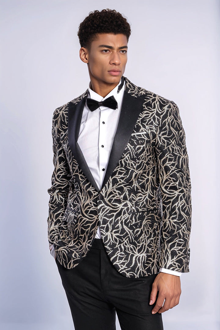 WSS Sparkling Ivy Patterned Slim Fit Black Men Dinner Jacket  - Charleston