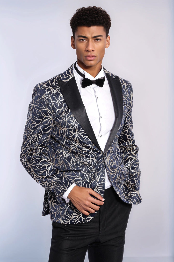 WSS Sparkling Ivy Patterned Slim Fit Navy Blue Men Tuxedo Jacket  - Paris
