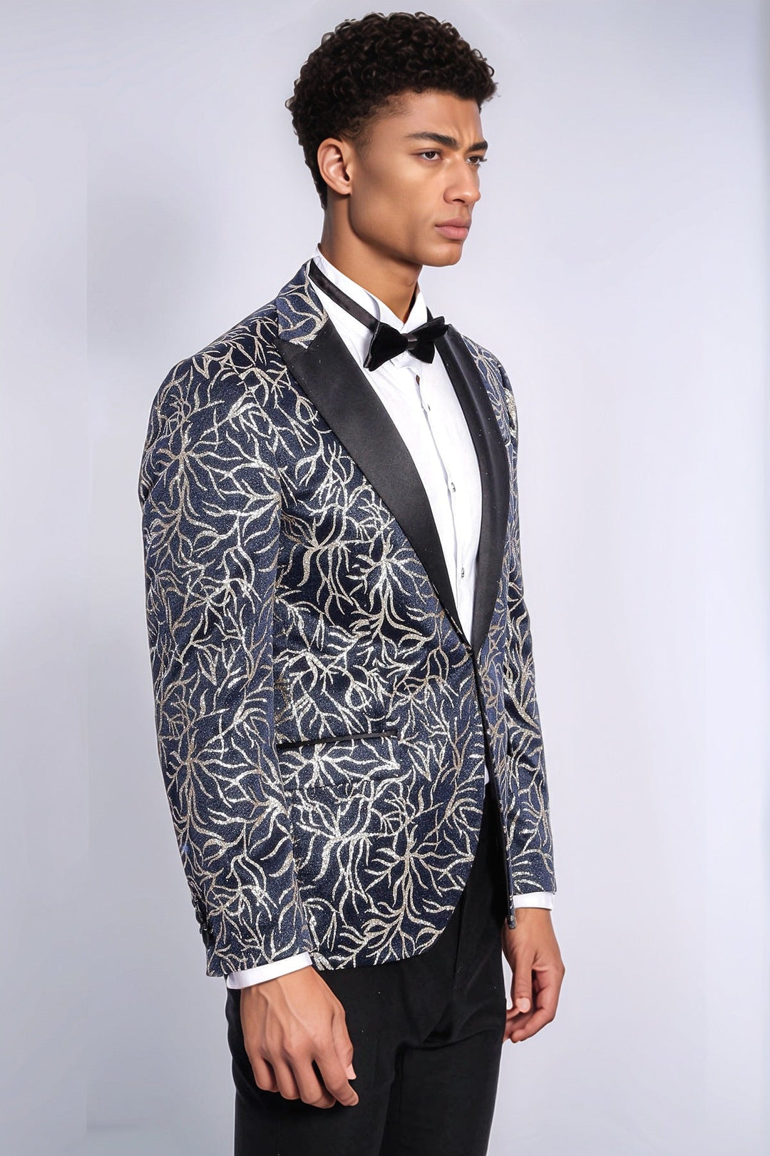 WSS Sparkling Ivy Patterned Slim Fit Navy Blue Men Tuxedo Jacket  - Paris