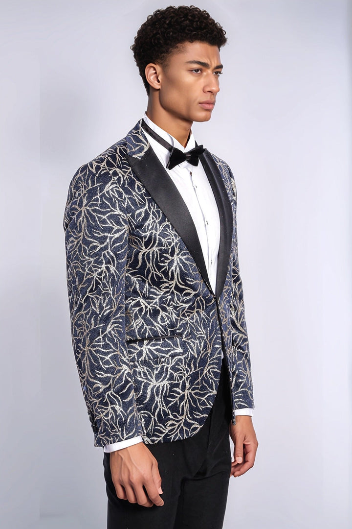 WSS Sparkling Ivy Patterned Slim Fit Navy Blue Men Tuxedo Jacket  - Paris