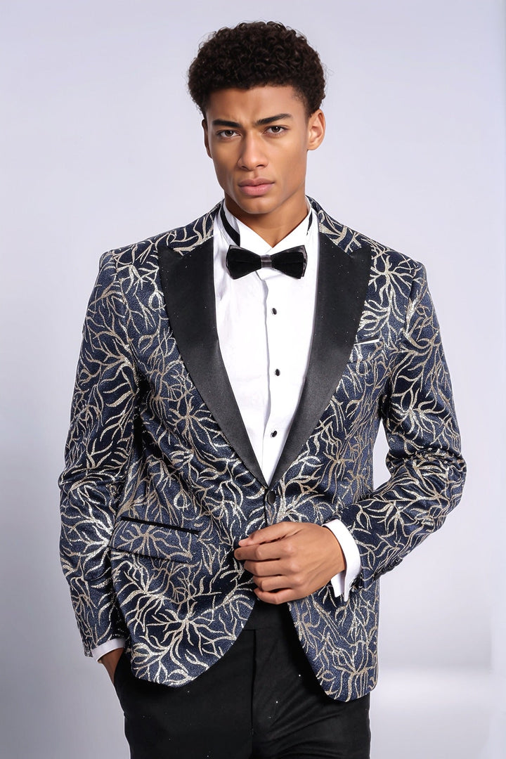 WSS Sparkling Ivy Patterned Slim Fit Navy Blue Men Tuxedo Jacket  - Paris