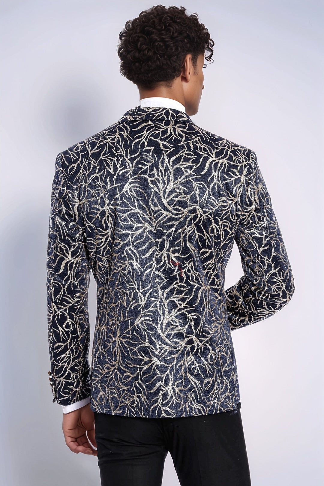 WSS Sparkling Ivy Patterned Slim Fit Navy Blue Men Tuxedo Jacket  - Paris