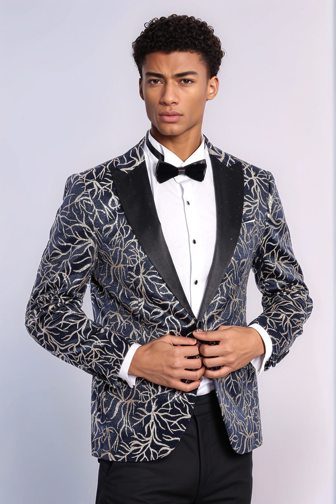 WSS Sparkling Ivy Patterned Slim Fit Navy Blue Men Tuxedo Jacket  - Paris