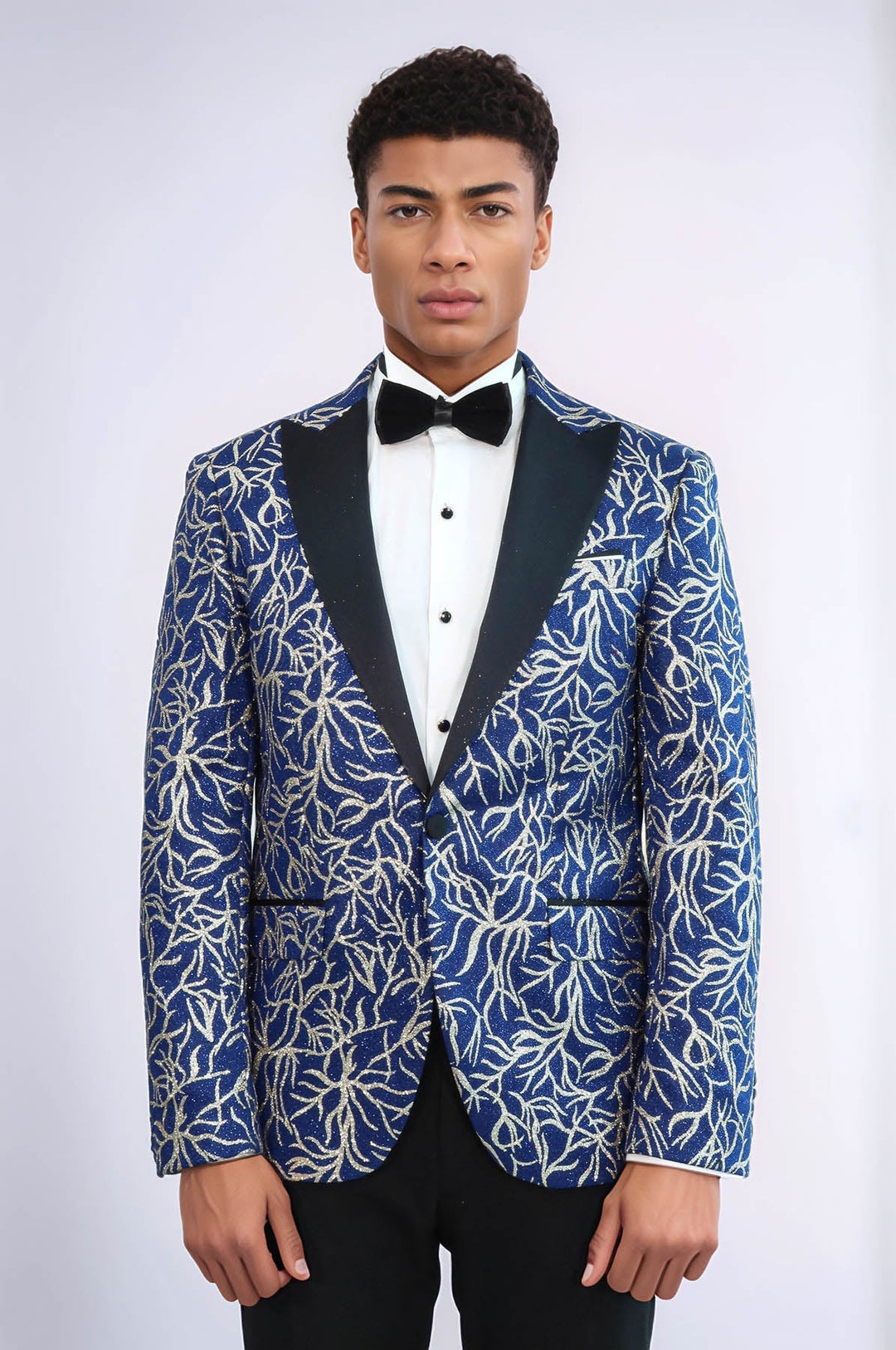 WSS Sparkling Ivy Patterned Slim Fit Blue Men Evening Tuxedo Jacket  - Bolingbrook