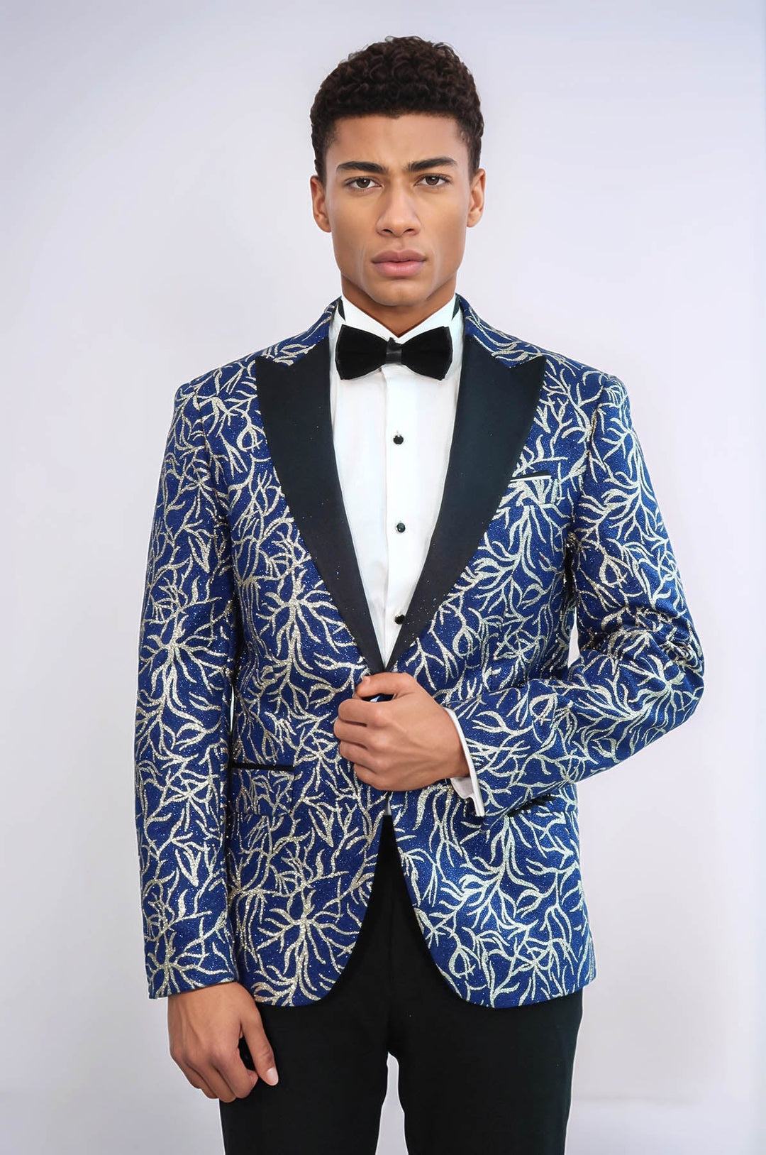 WSS Sparkling Ivy Patterned Slim Fit Blue Men Evening Tuxedo Jacket  - Bolingbrook