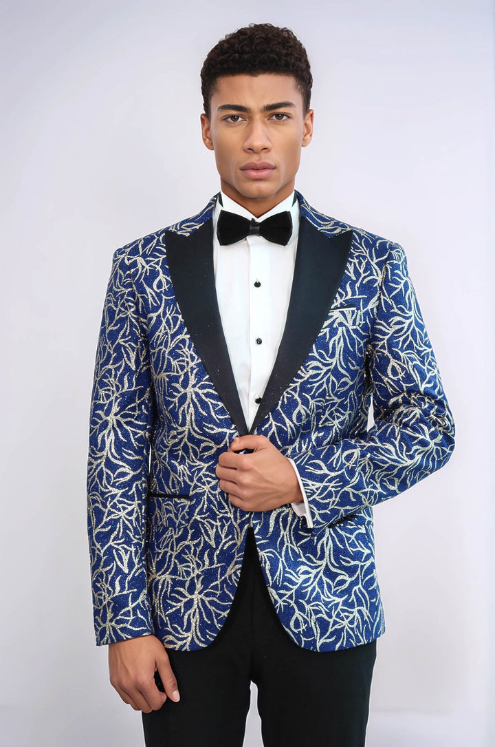 WSS Sparkling Ivy Patterned Slim Fit Blue Men Evening Tuxedo Jacket  - Bolingbrook