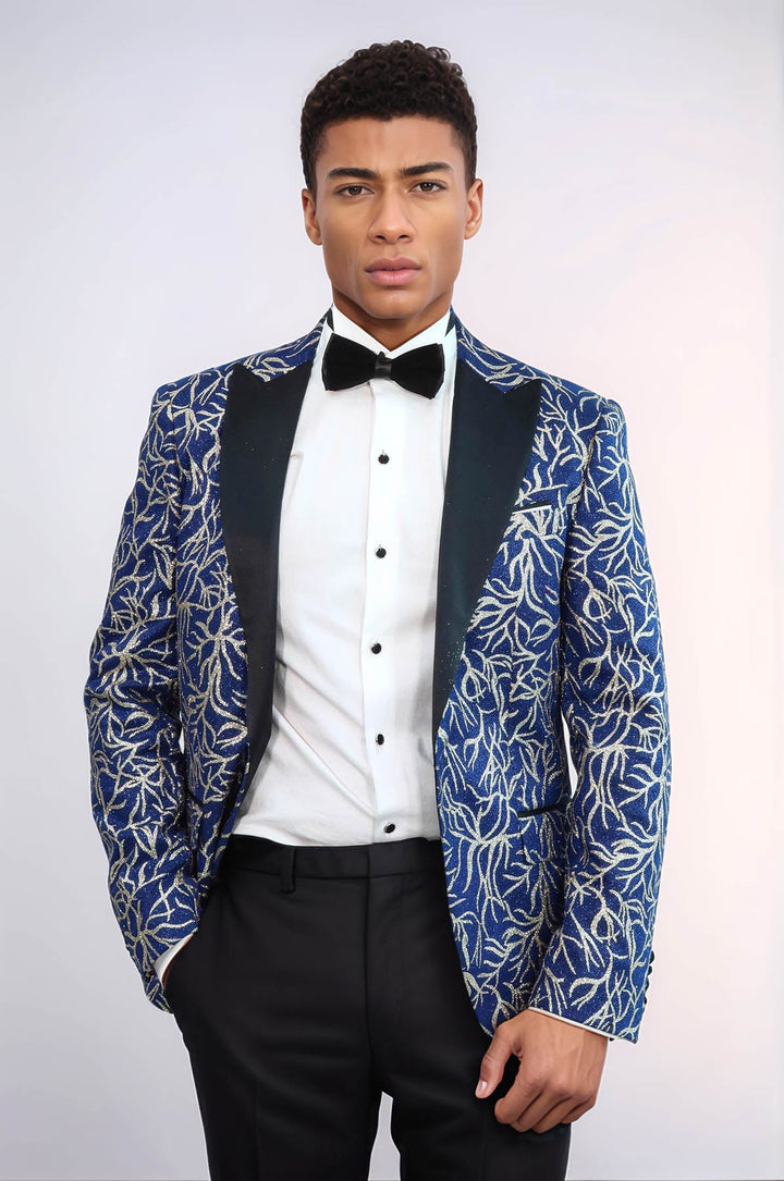 WSS Sparkling Ivy Patterned Slim Fit Blue Men Evening Tuxedo Jacket  - Bolingbrook