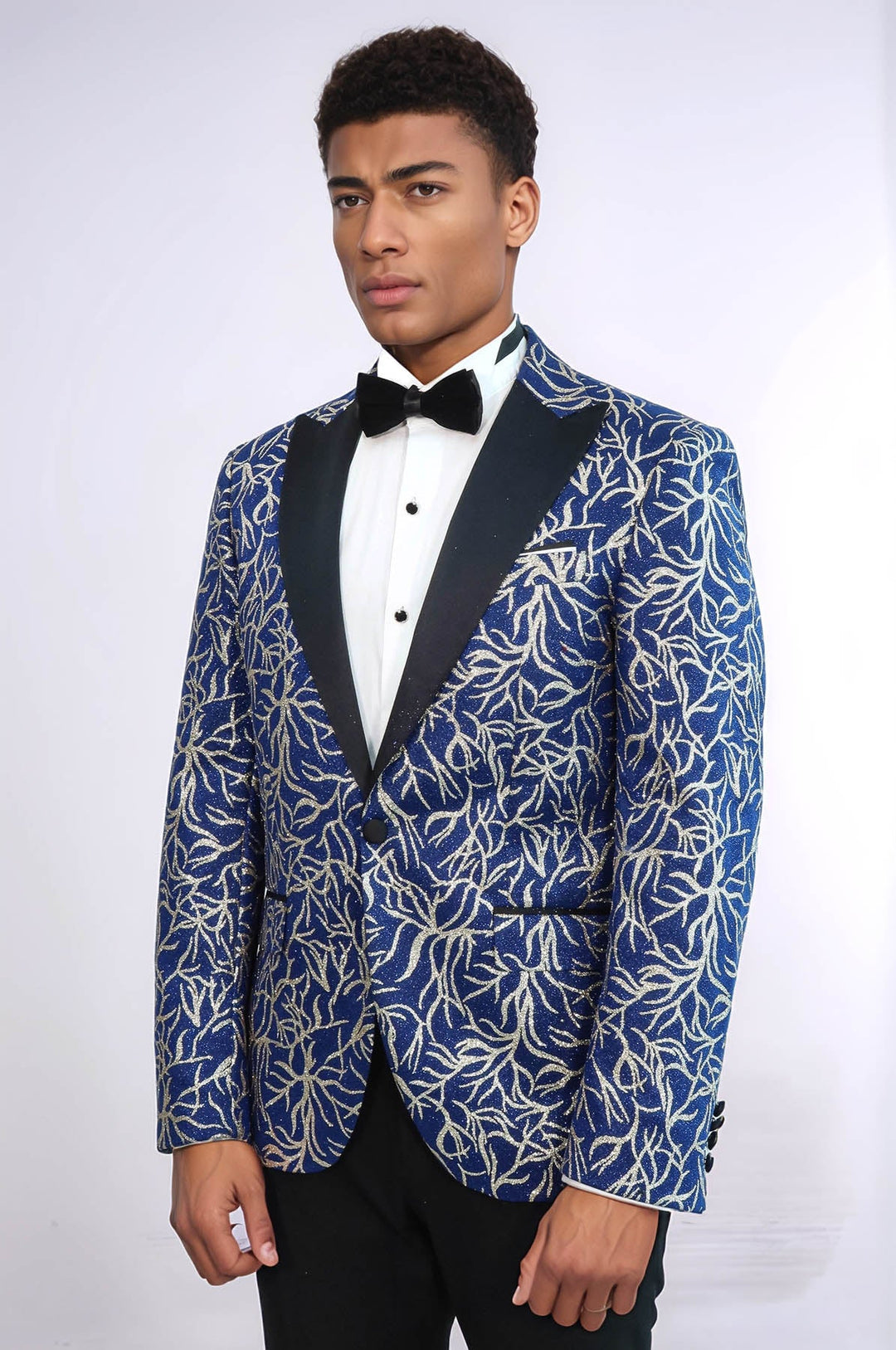 WSS Sparkling Ivy Patterned Slim Fit Blue Men Evening Tuxedo Jacket  - Bolingbrook