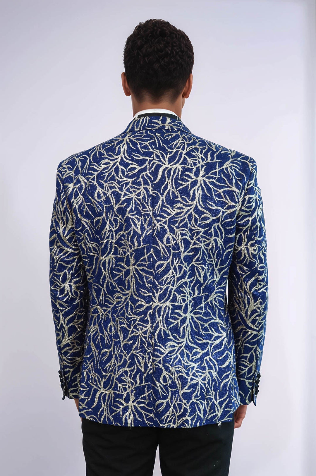 WSS Sparkling Ivy Patterned Slim Fit Blue Men Evening Tuxedo Jacket  - Bolingbrook