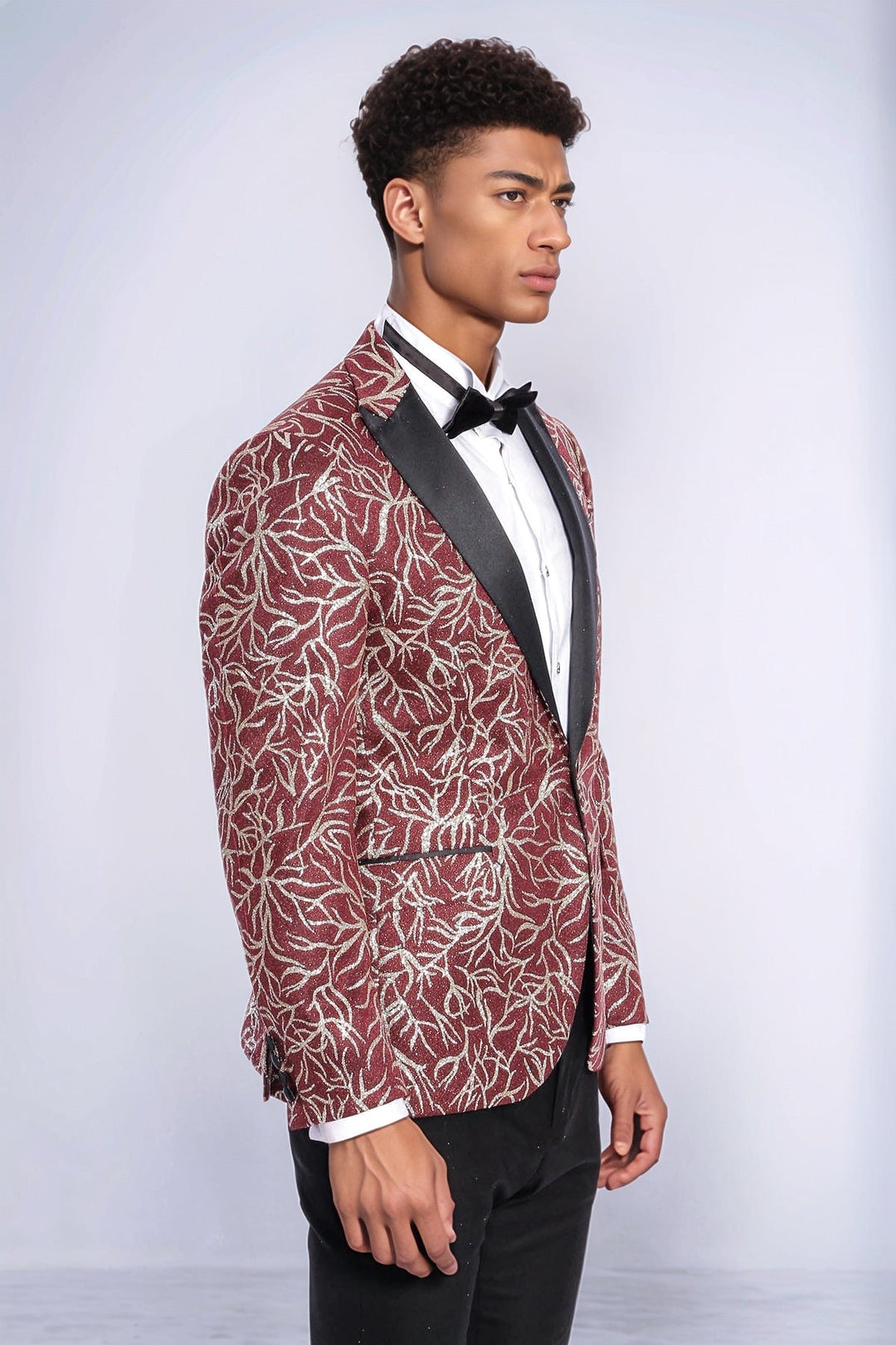 WSS Sparkling Ivy Patterned Slim Fit Burgundy Men Evening Tuxedo Jacket  - Santa Rosa